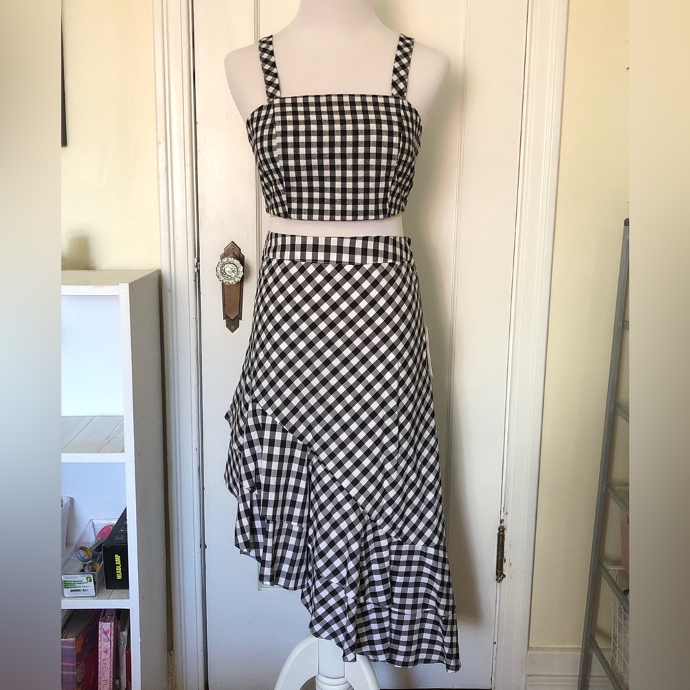 a new day- Black and White Gingham Skirt